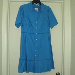 NWT Draper James Shirtdress Dress Sz 14 Cotton Preppy Poplin Blue